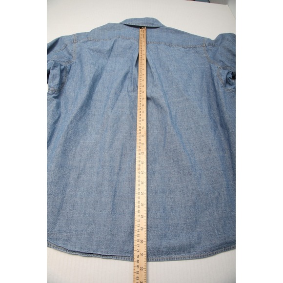 LL Bean Shirt Mens XL Blue Chambray Denim Button Front Workwear Pockets - Picture 7 of 9
